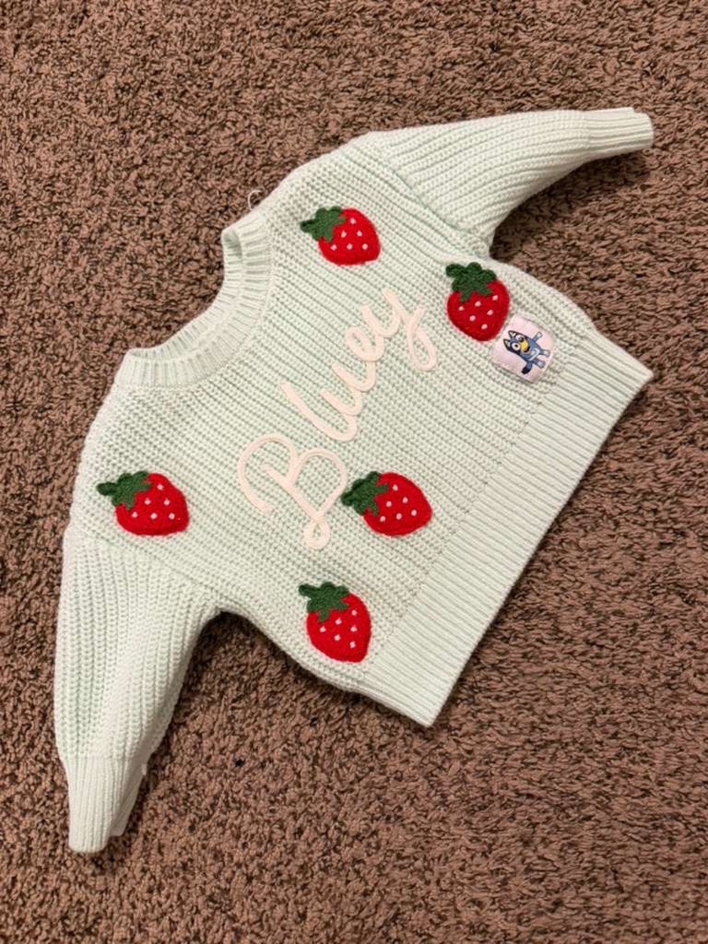 Kids Cream Knit Sweater with Strawberry Appliqués